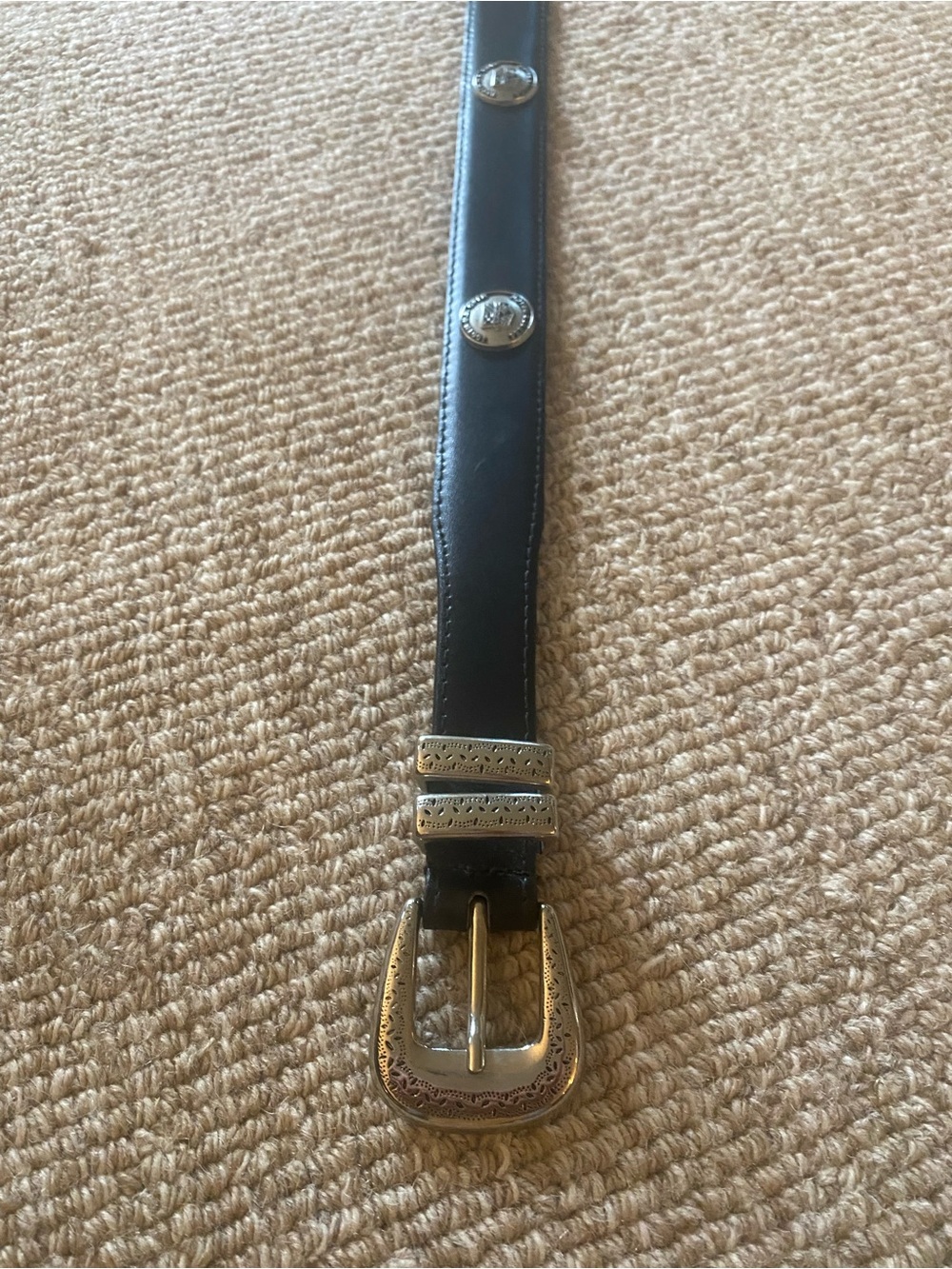 Pebble Beach US Open Black Leather Western Belt with Silver Conchos
